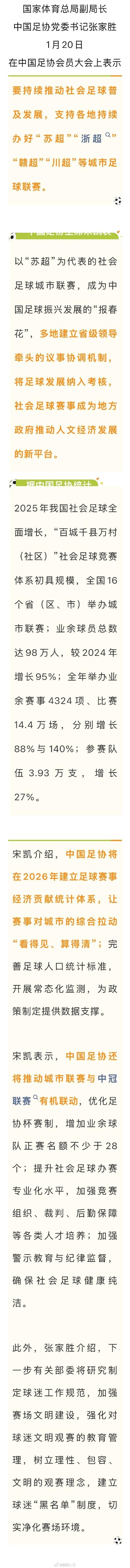 中国足协:支持各地持续办好城市足球联赛 中国足协:支持各地持续办好城市足球联赛